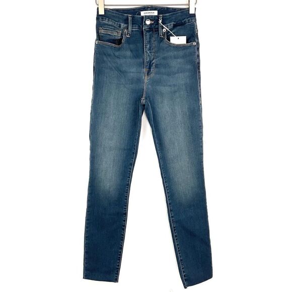 Good American Good Waist Raw Hem Ankle Skinny Jeans 00 24 - Picture 2 of 7